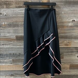 Endless Rose Black A-Line High Low Skirt with Pink Ruffle Trim Size Small